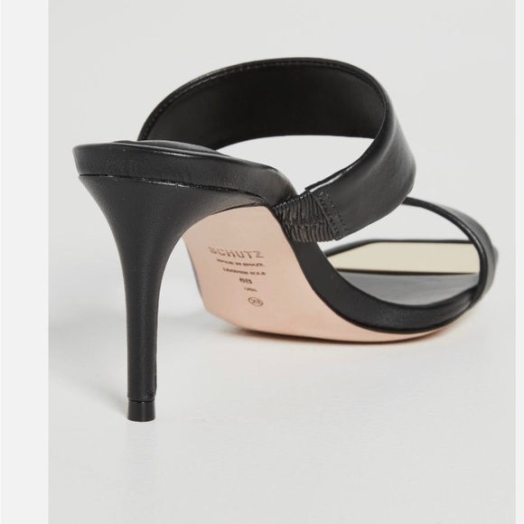Schutz Aruana Black Heels Leather Sandal Size 10 Gold Accent EUC - Picture 2 of 10